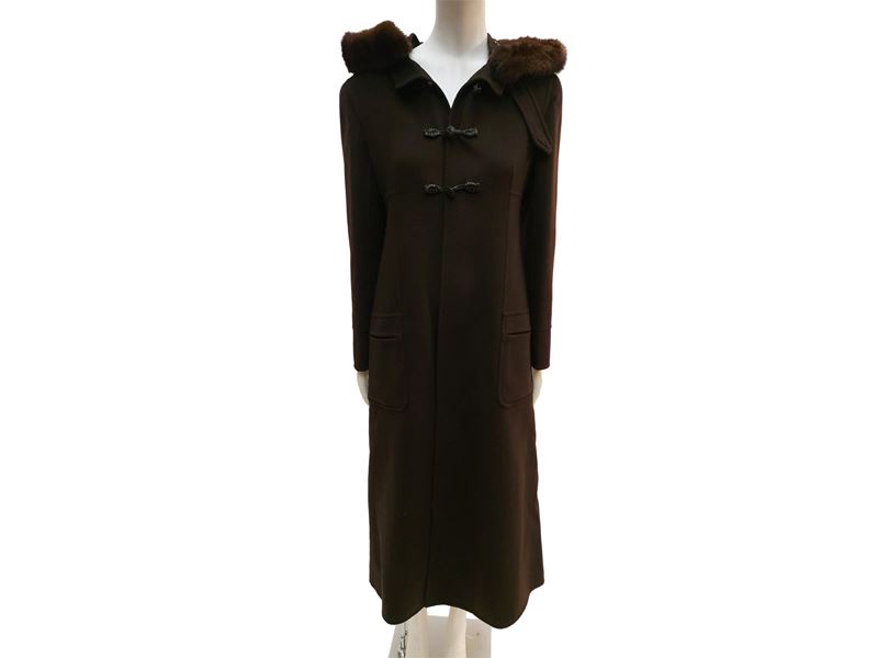 Valentino - Cappotto Midi in Cashemire Marrone con Pelliccia