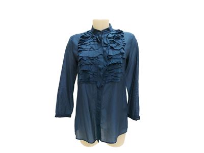 Etro, Camicia in seta blu con colletto alla coreana