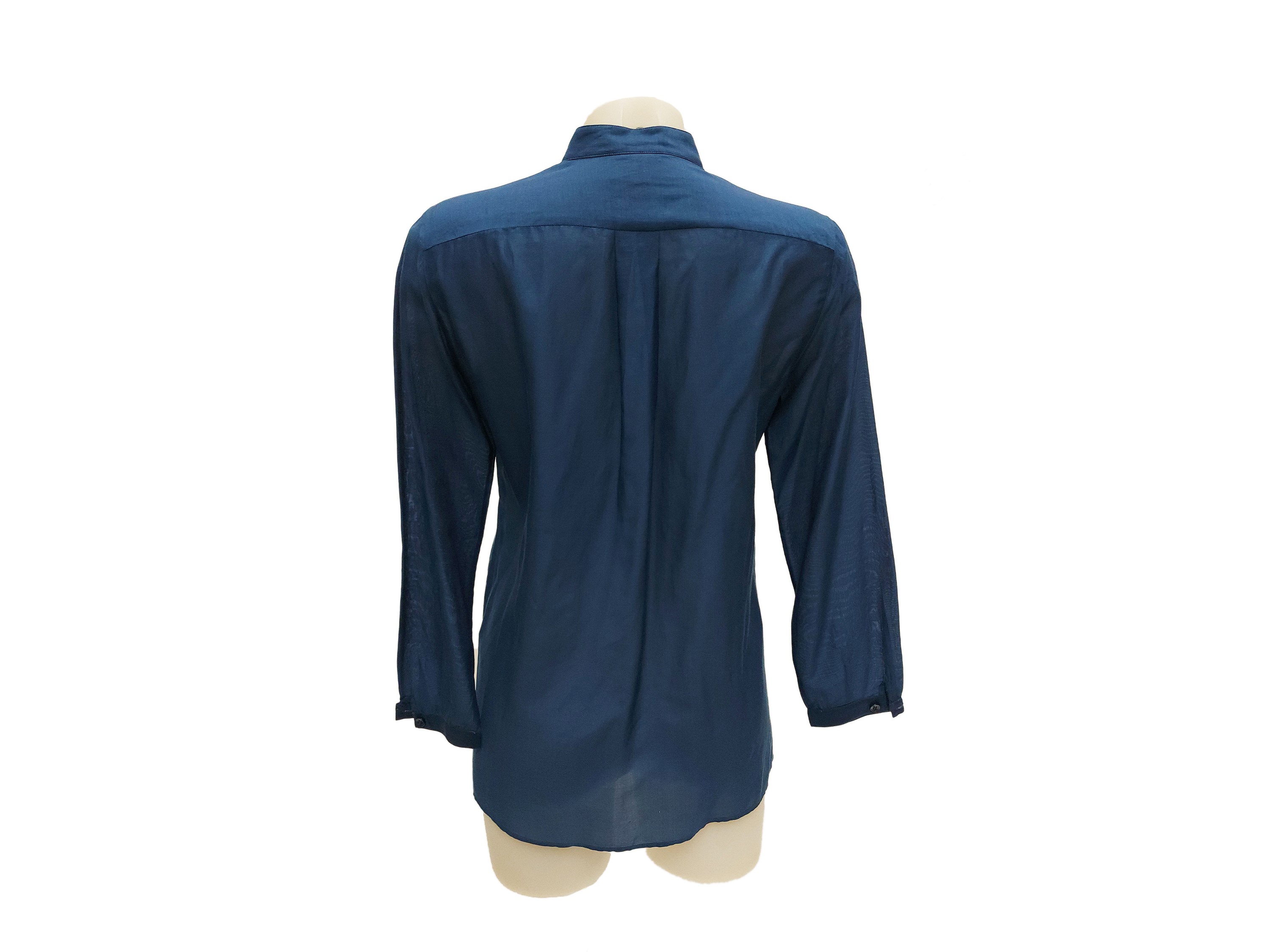 Etro, Camicia in seta blu con colletto alla coreana