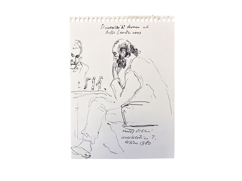 Walter Piacesi - Giocatori, due disegni a china su carta