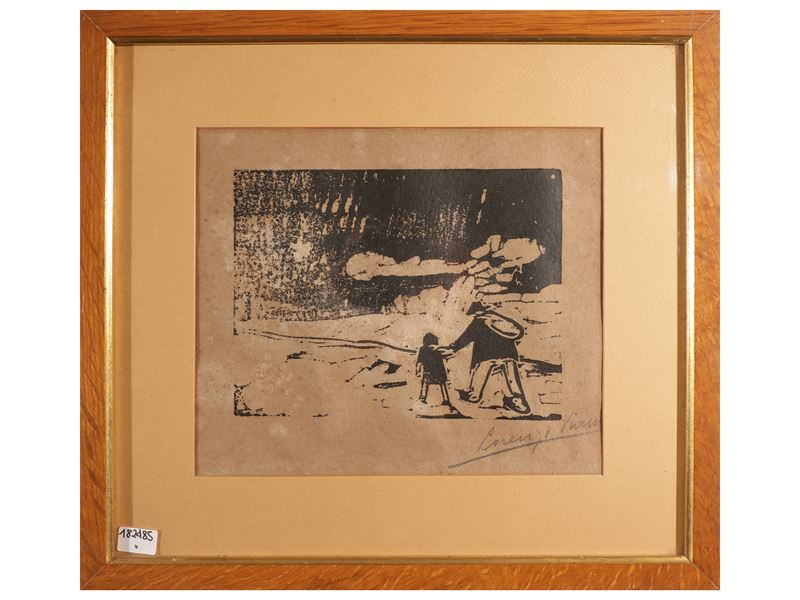 Lorenzo Viani - Paesaggio con viandanti, xilografia