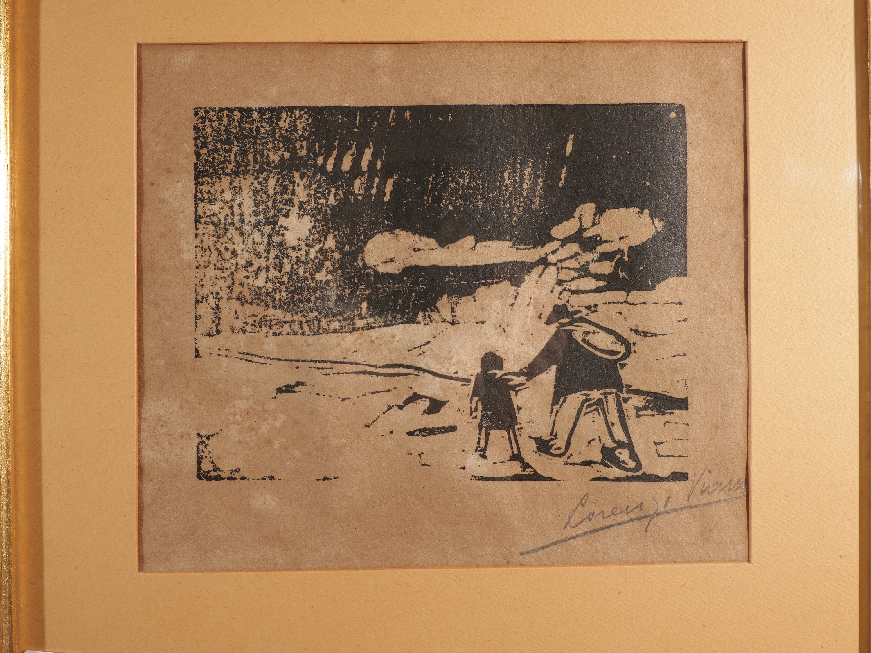 Lorenzo Viani - Paesaggio con viandanti, xilografia