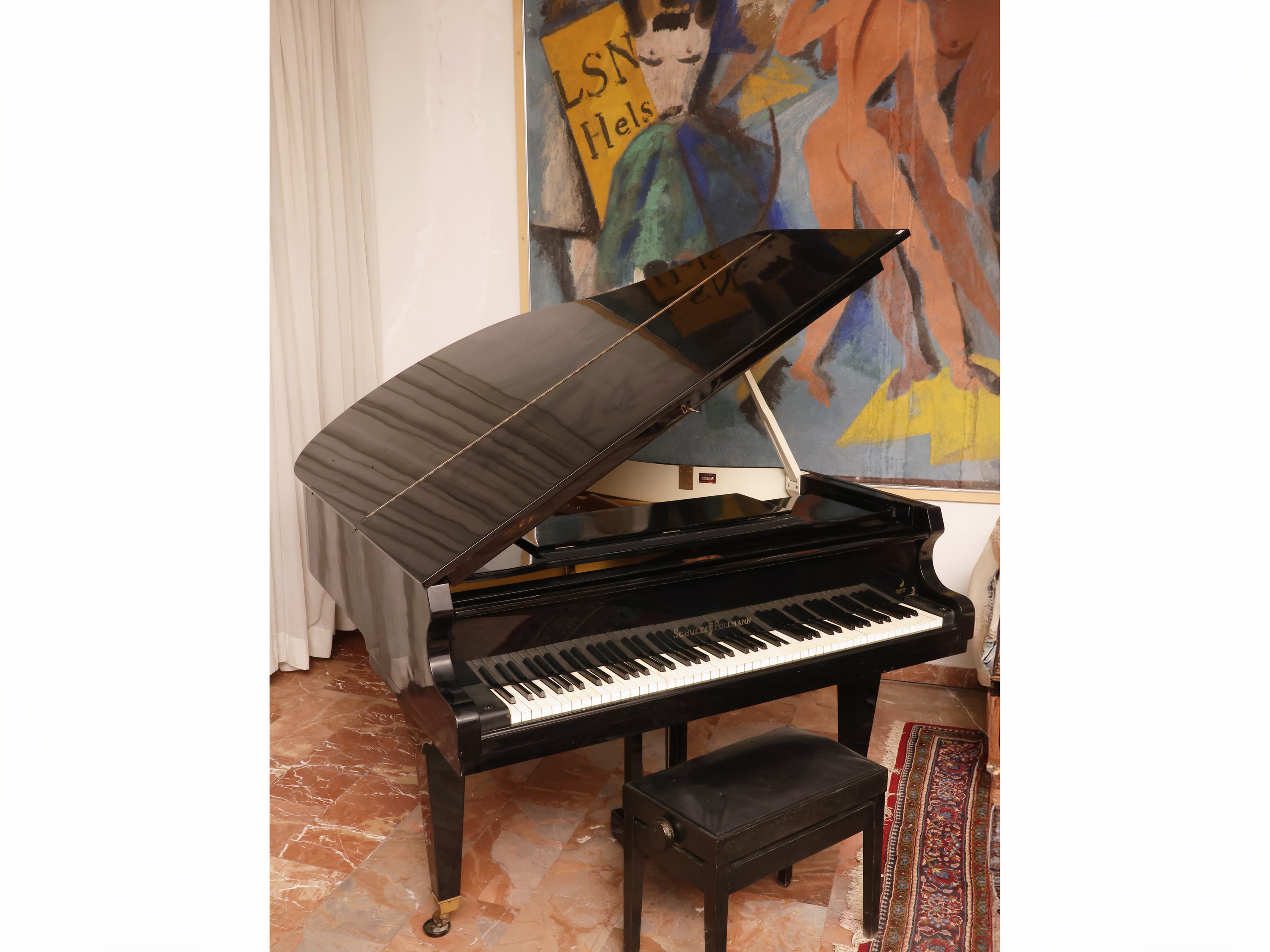 Schulze Pollmann, Pianoforte a mezza coda in legno ebanizzato con sgabello