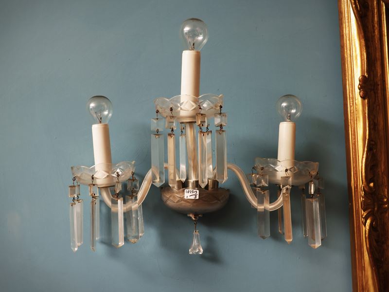 Applique in vetro soffiato di Murano, Serie di tre bracci portacandele anni Cinquanta