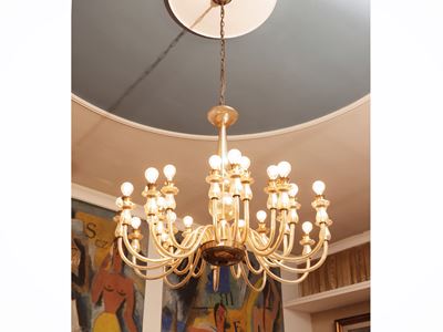 Lampadario in vetro soffiato anni Cinquanta con 24 bracci portacandele