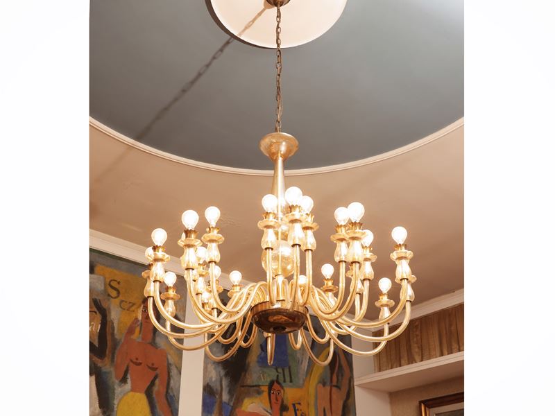Lampadario in vetro soffiato anni Cinquanta con 24 bracci portacandele