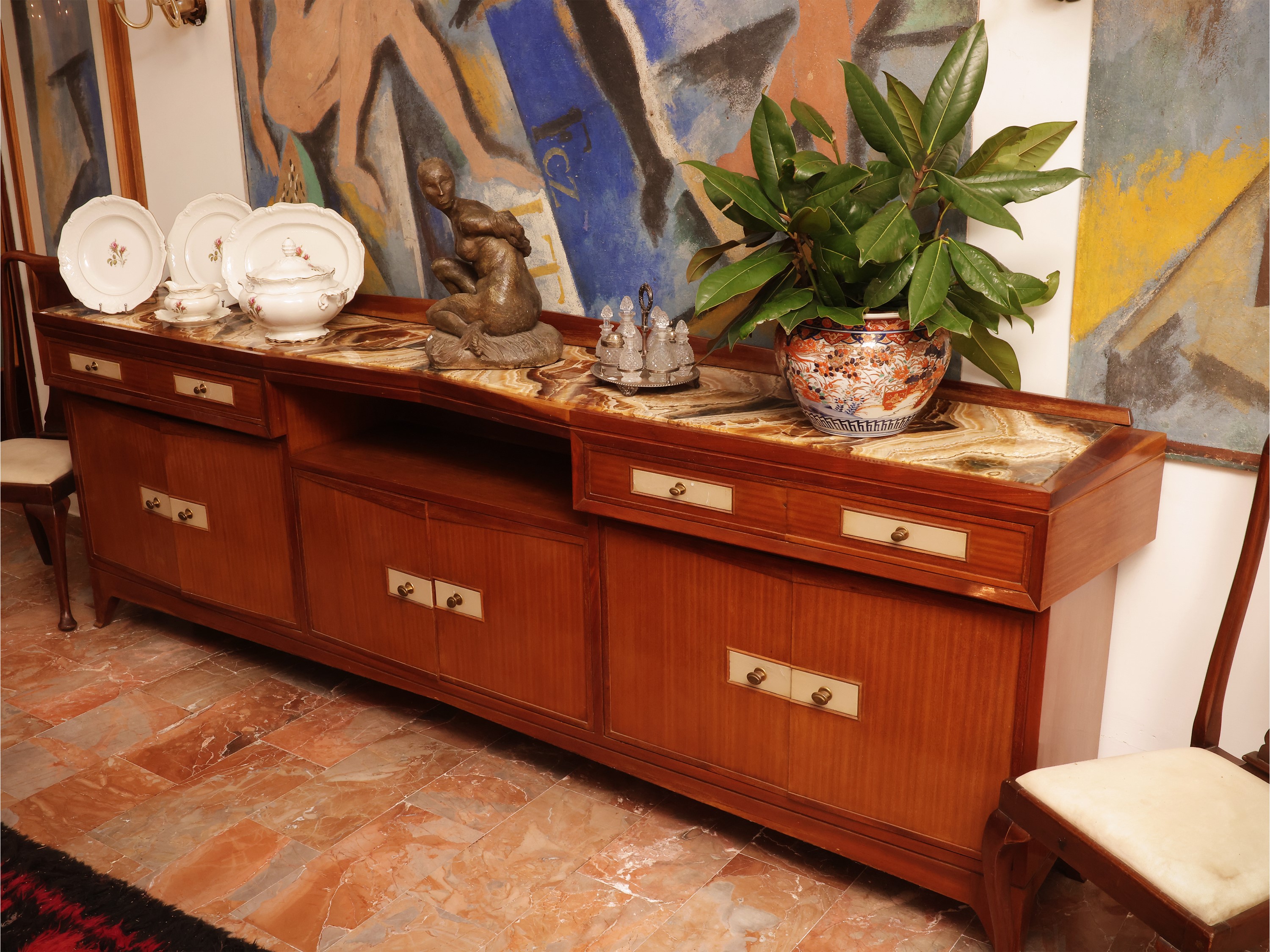 Buffet con piano in onice, anni Cinquanta