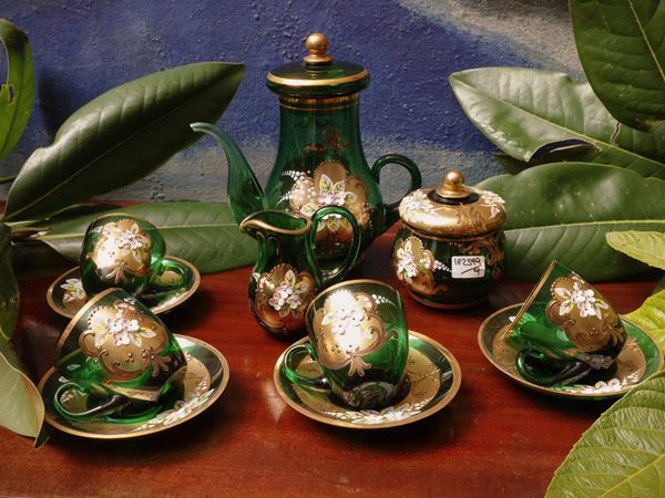 Coffee service in emerald green glass from Murano