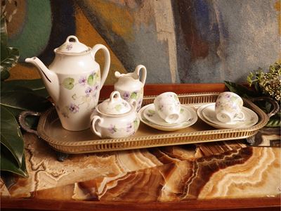 Richard Ginori, Set da caffè in porcellana con vassoio argentato