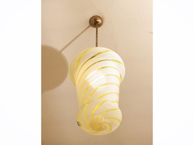 Lampadario in vetro soffiato a canne di Murano, Anni Cinquanta