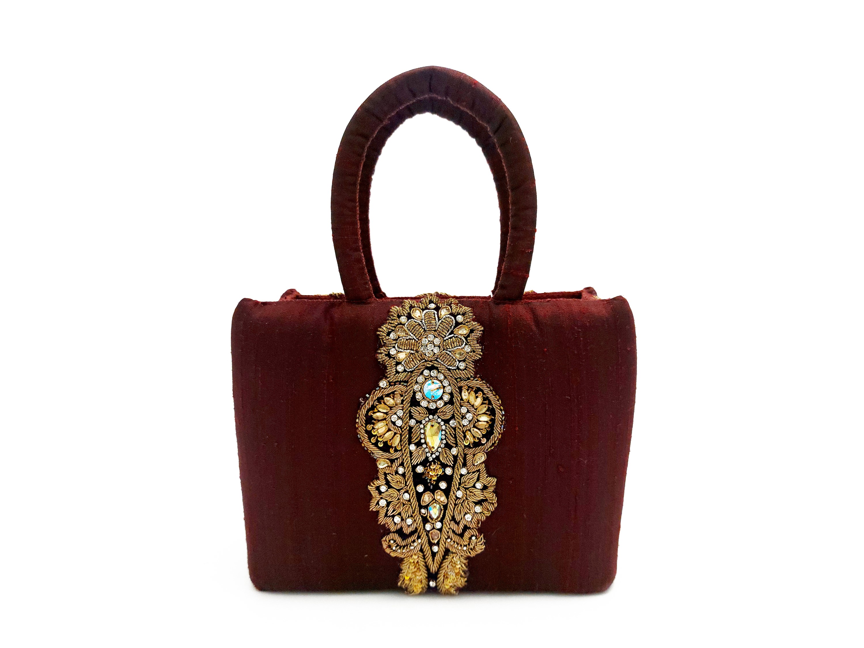 Borsa gioiello in shantung di seta bordeaux