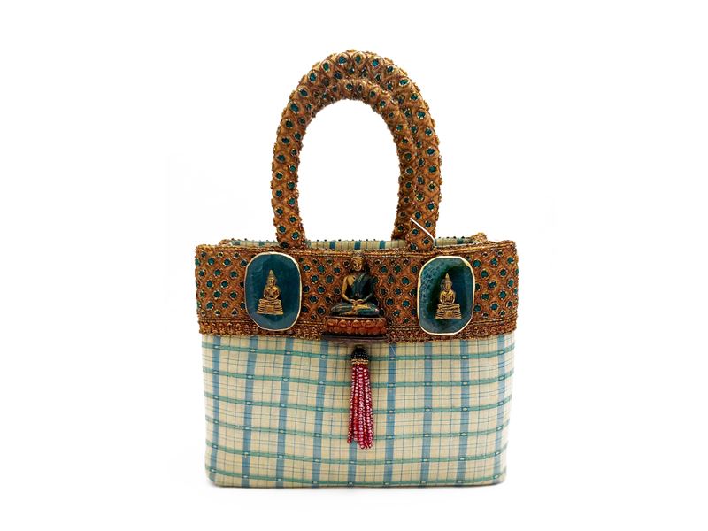 Borsa gioiello in seta orientale verde acqua