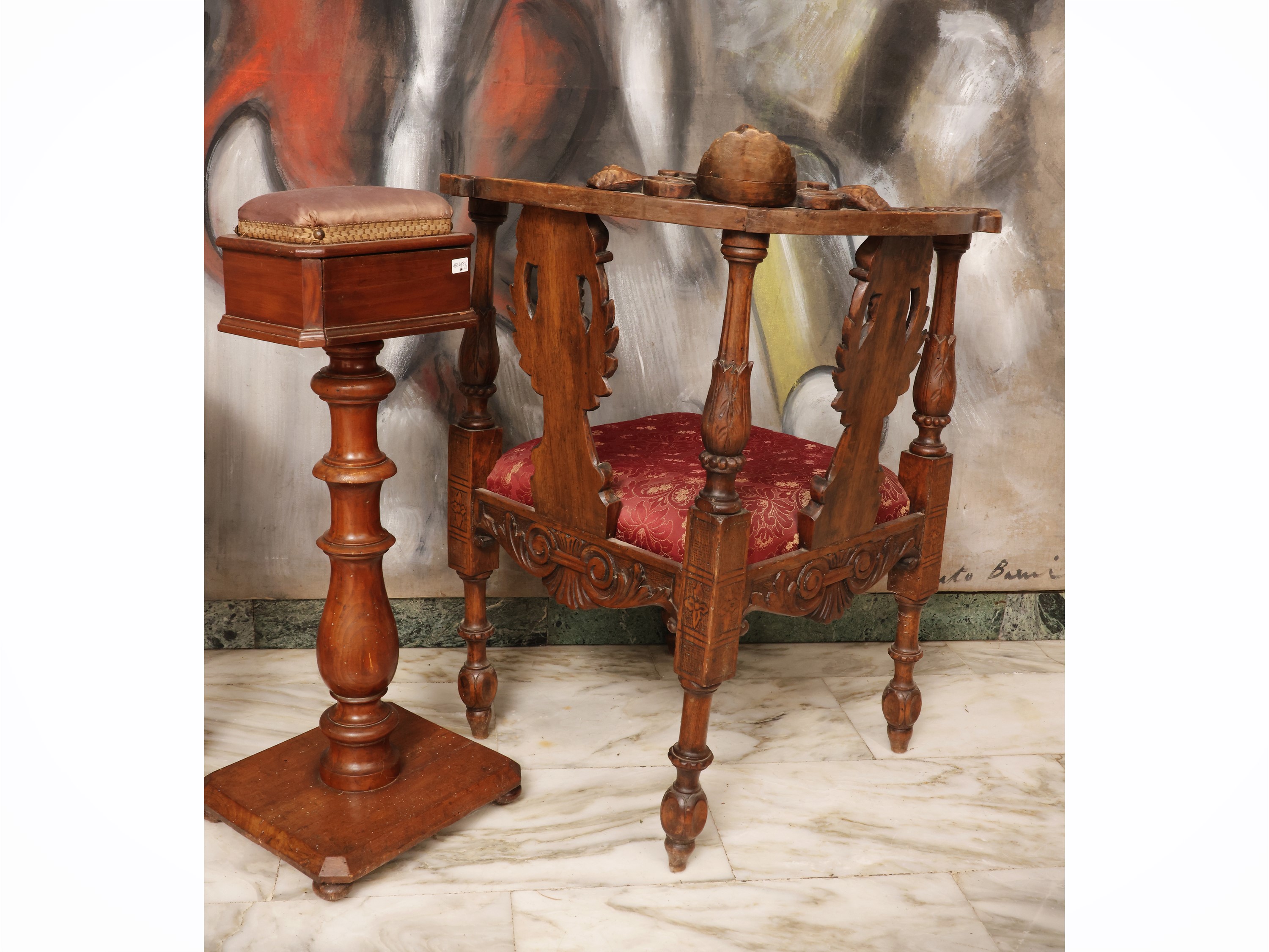 Complementi di arredo, set di tre elementi in legno e ottone