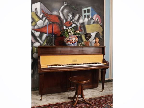 Upright piano in patinated wood, Anelli Cremona