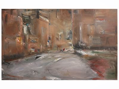 Strada di periferia, olio su tavoletta, 1990
