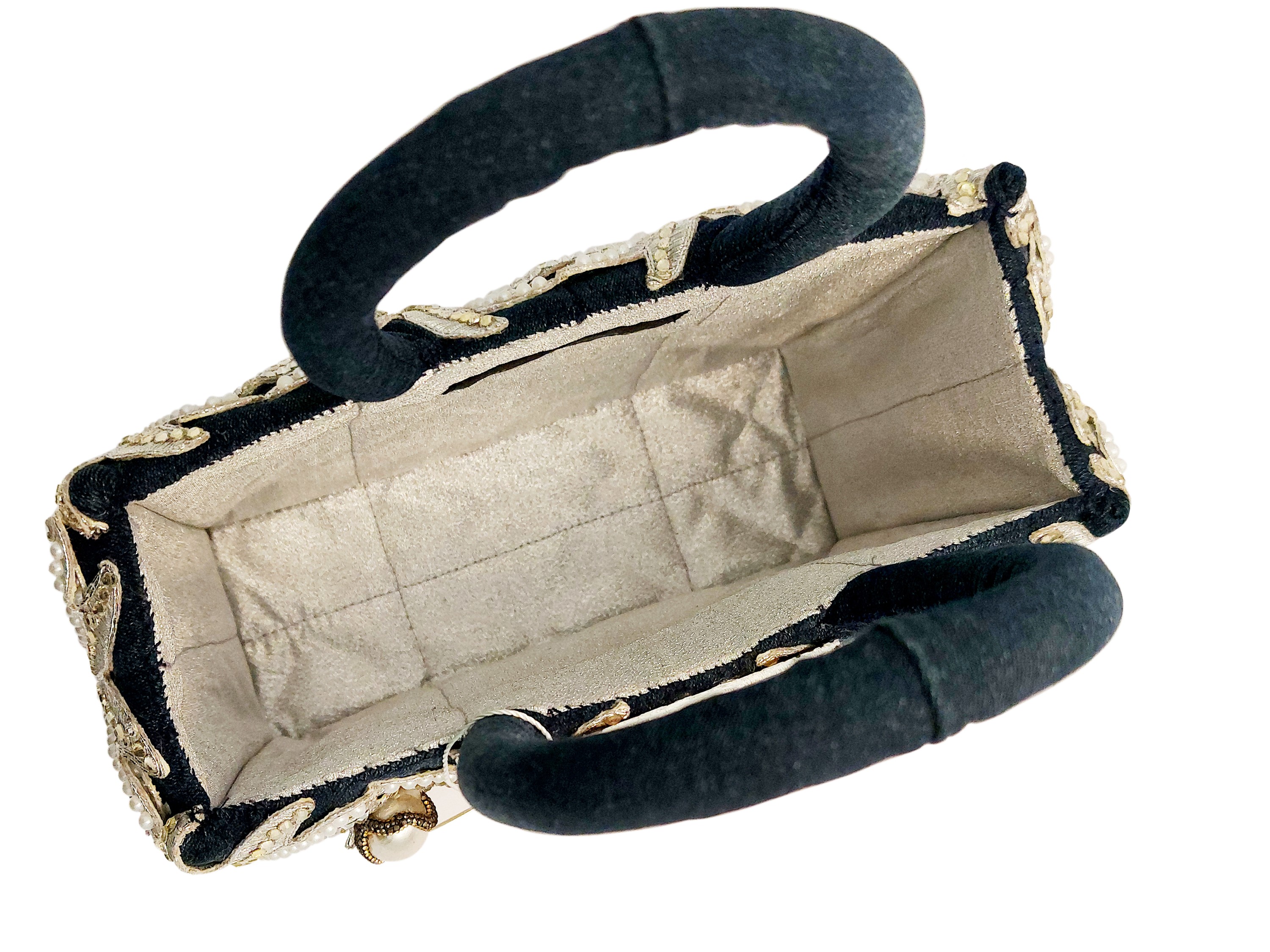 Borsa gioiello blu con ricamo argento