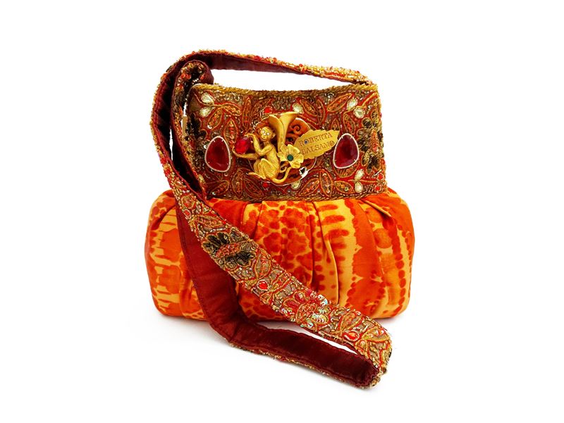 Borsa gioiello in seta animalier arancio