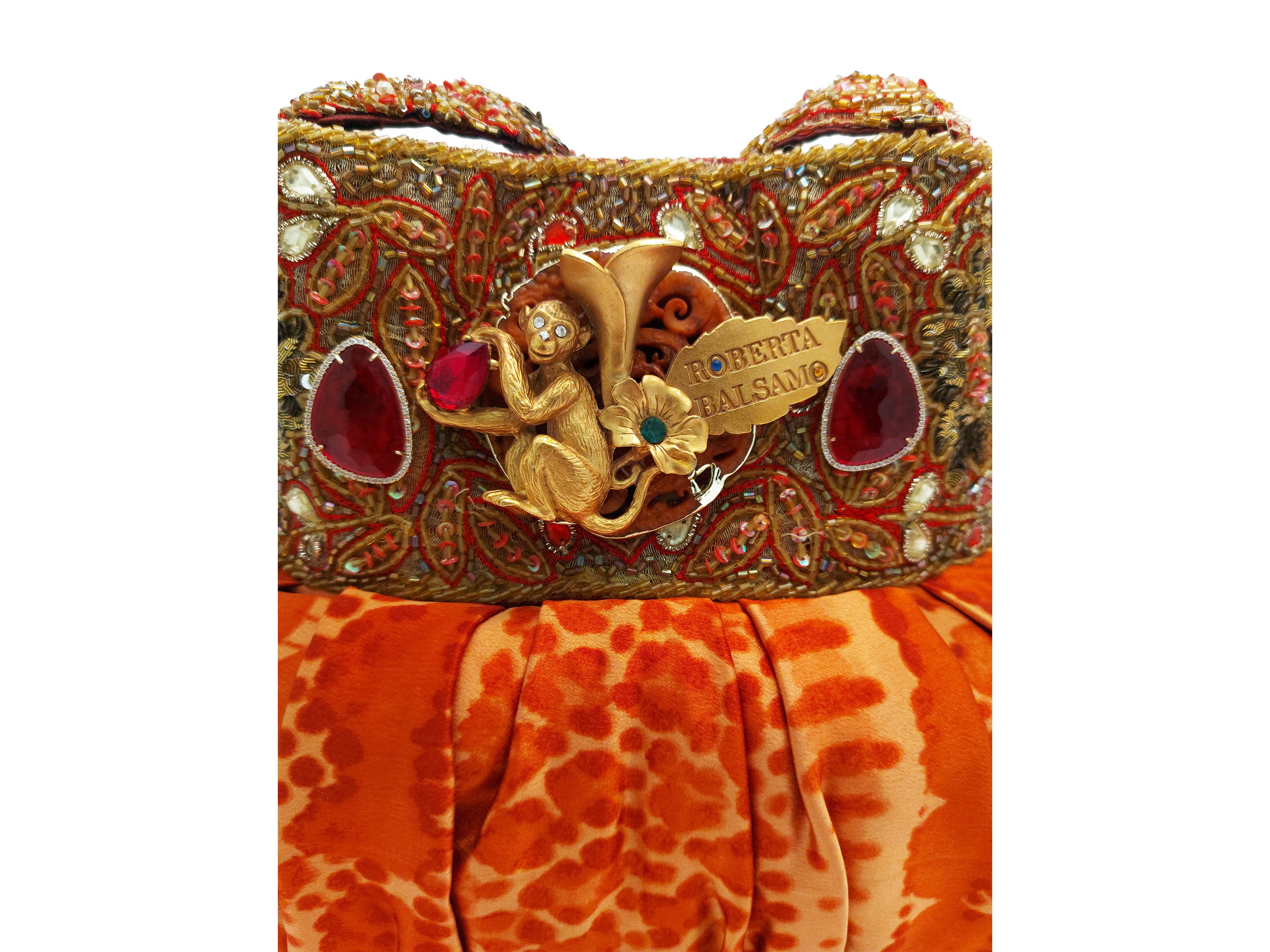Borsa gioiello in seta animalier arancio