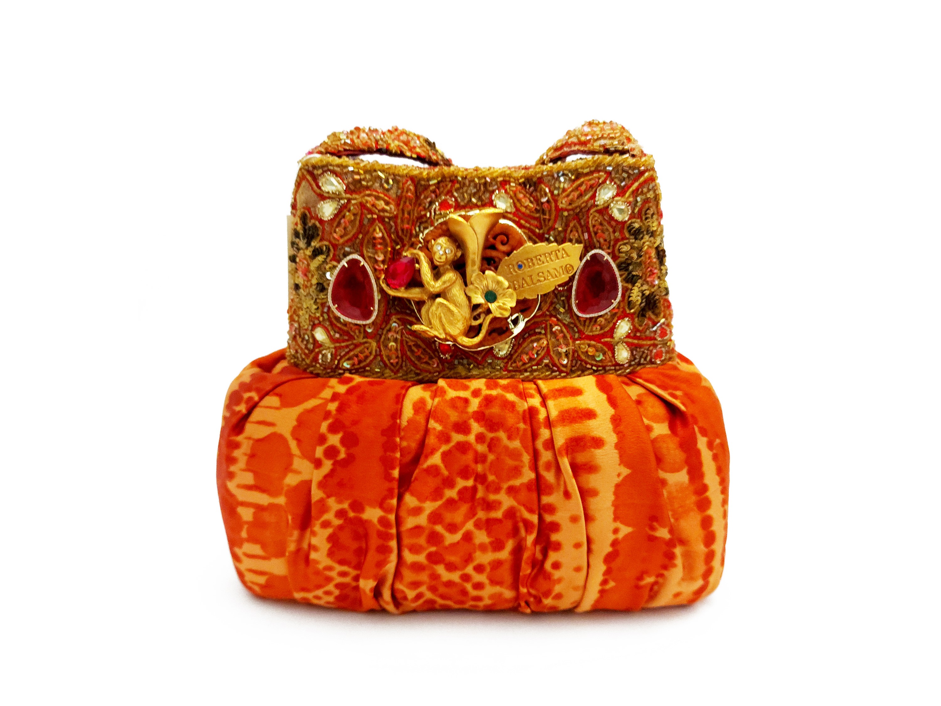 Borsa gioiello in seta animalier arancio