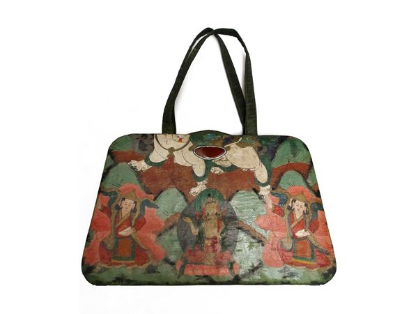 Borsa in shantung di seta verde oliva