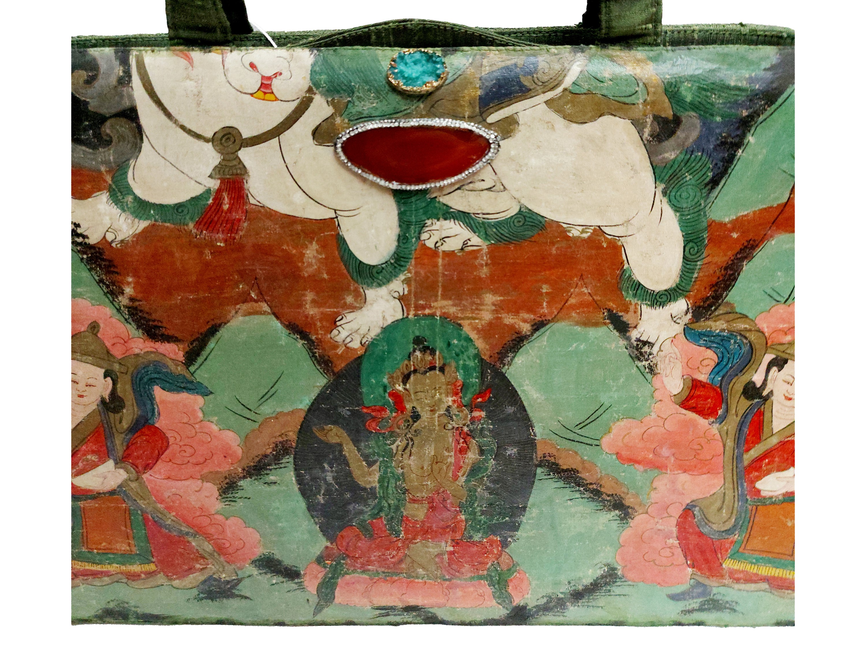 Borsa in shantung di seta verde oliva