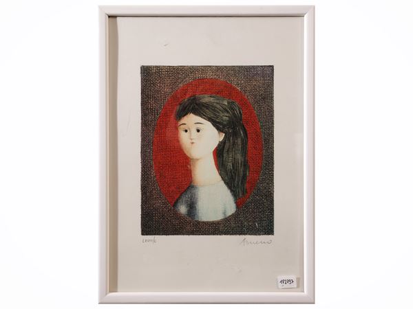 Antonio Bueno : Portrait of girl  - Auction Collectible Graphics - Maison Bibelot - Casa d'Aste Firenze - Milano