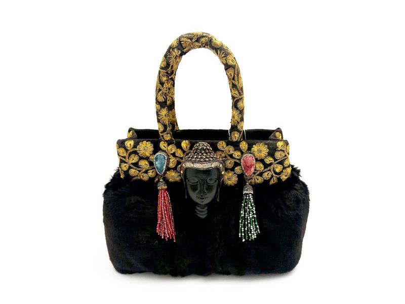 Borsa gioiello in pelliccia ecologica nera