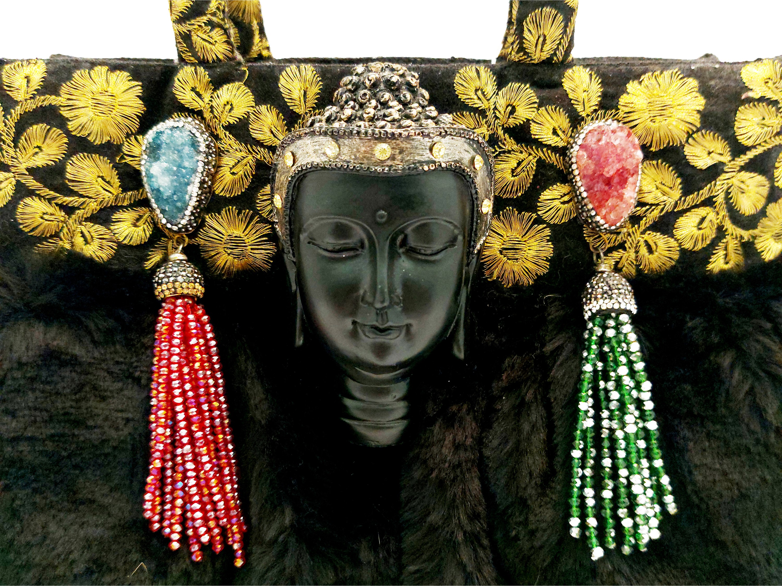 Borsa gioiello in pelliccia ecologica nera