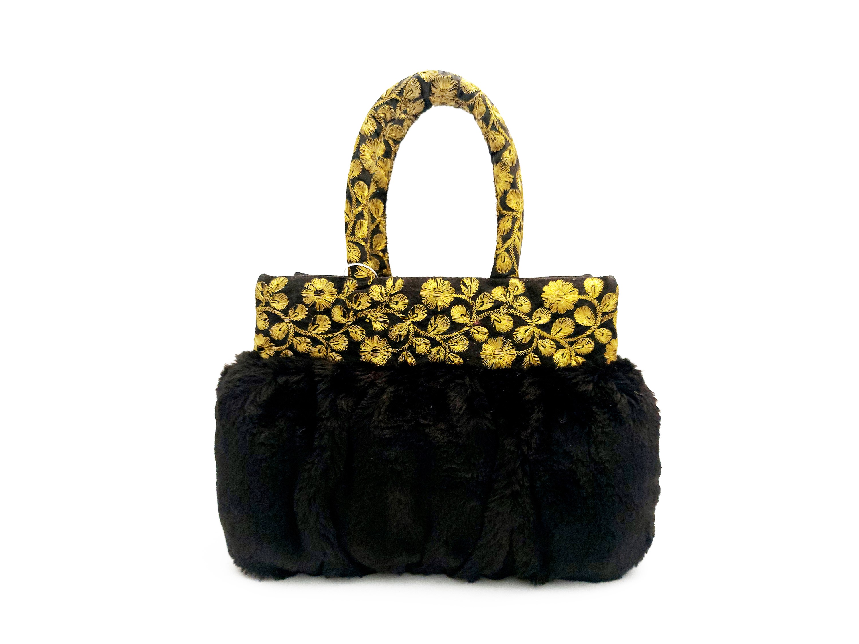 Borsa gioiello in pelliccia ecologica nera