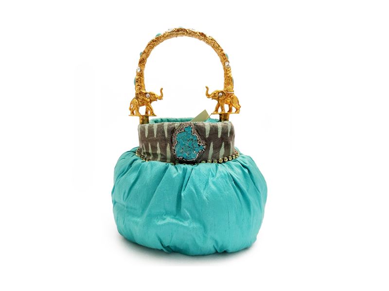 Secchiello gioiello in shantung di seta turchese