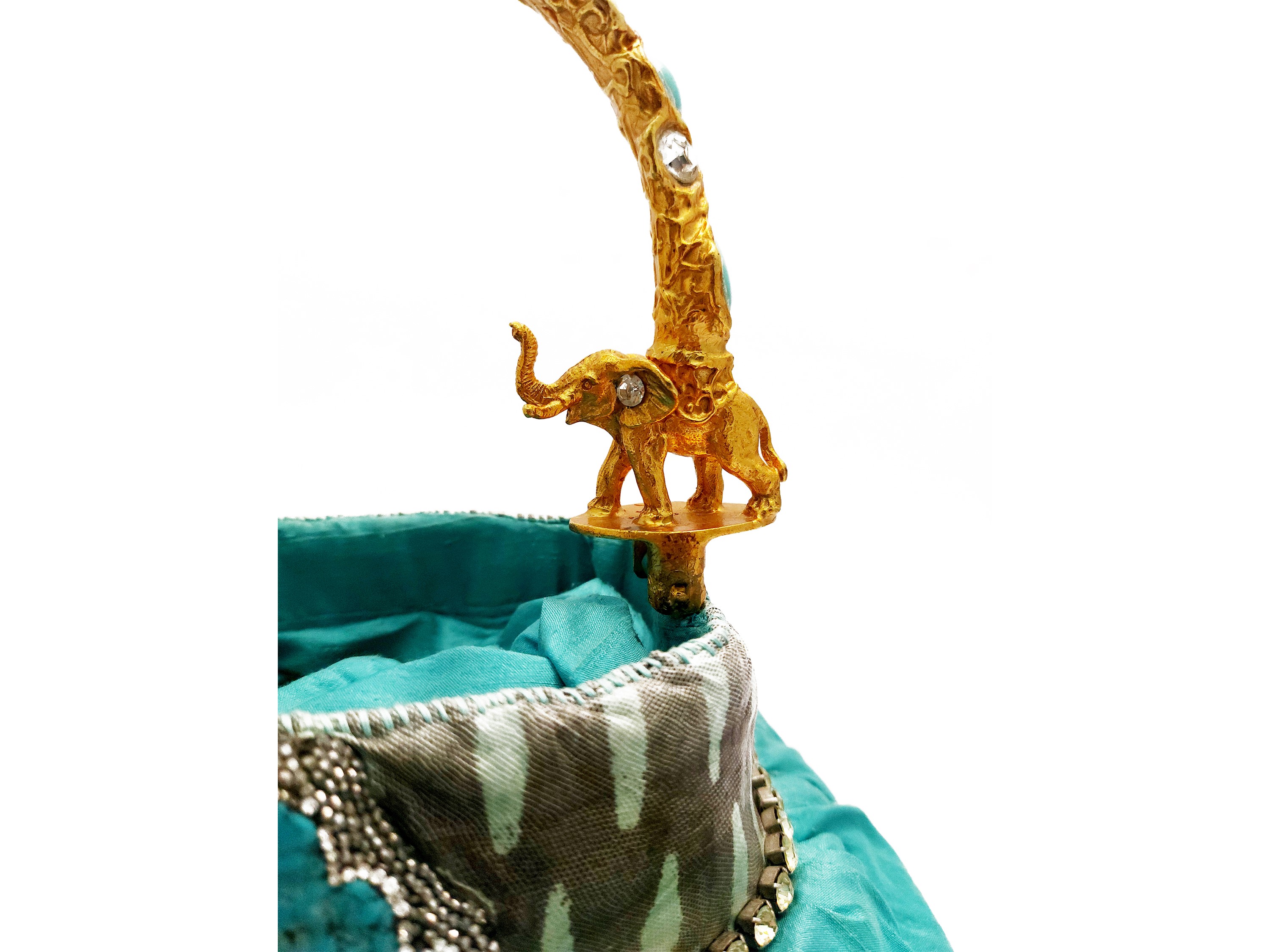 Secchiello gioiello in shantung di seta turchese