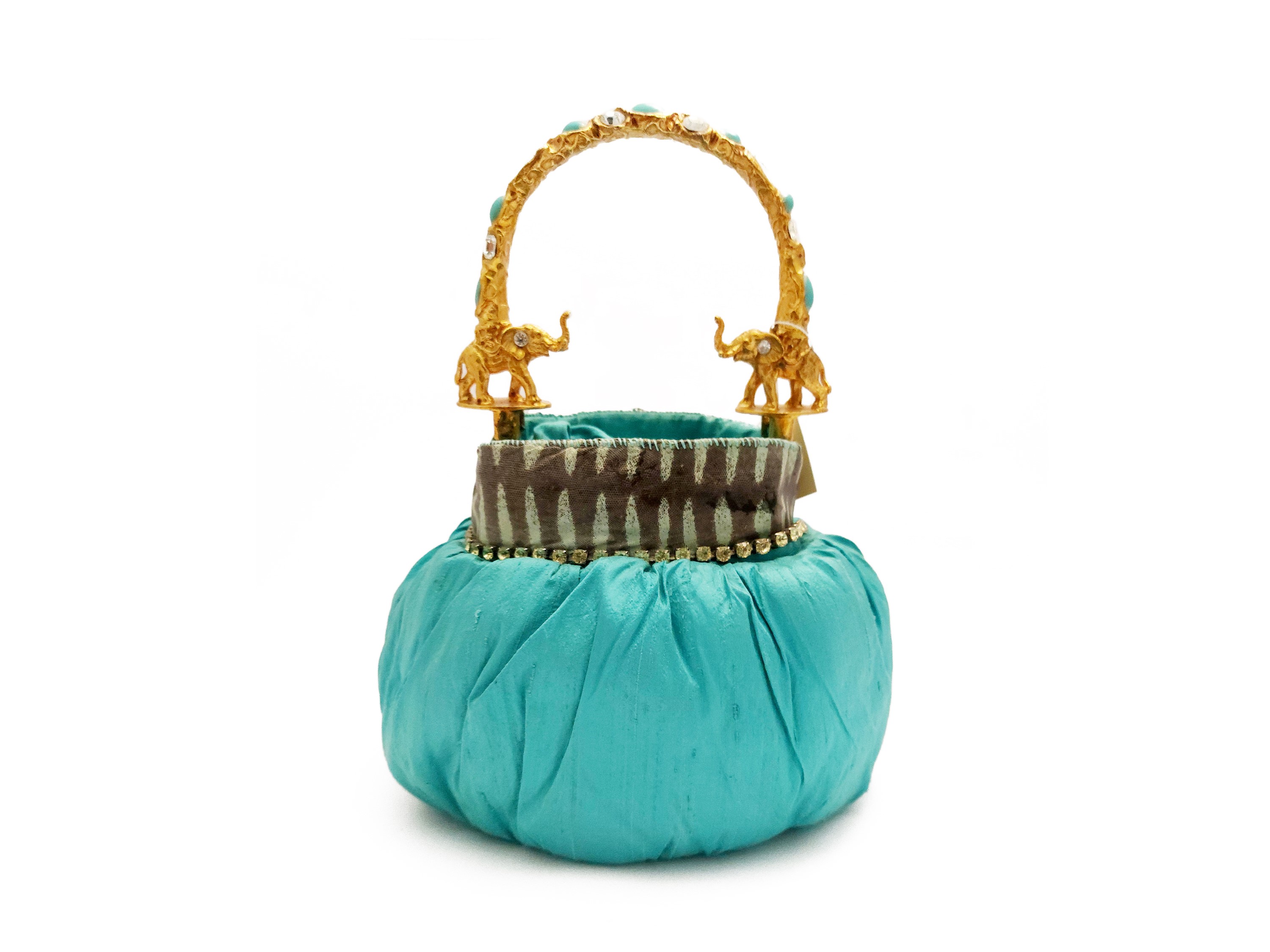 Secchiello gioiello in shantung di seta turchese