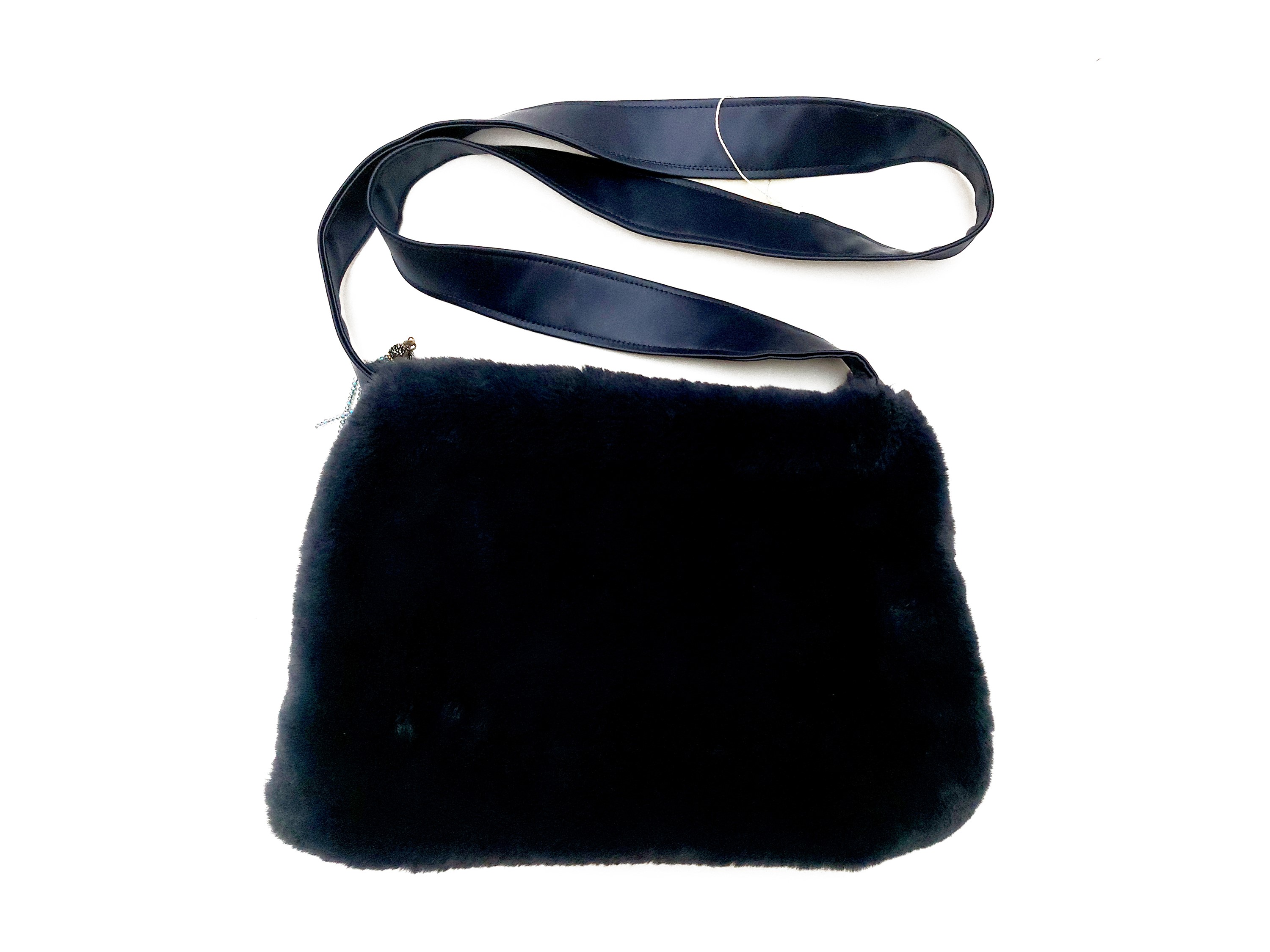 Borsa a tracolla in pelliccia ecologica blu