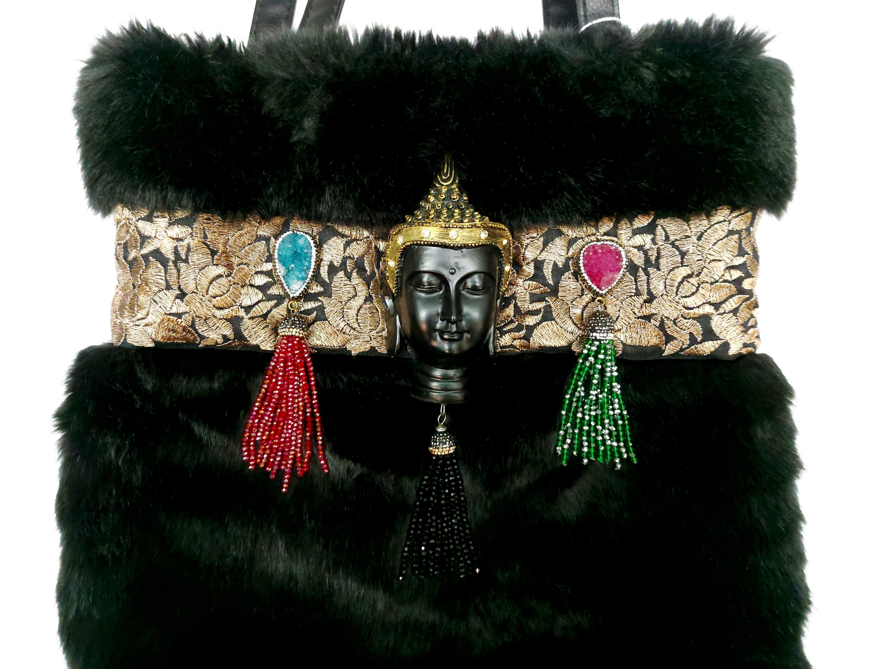 Borsa a spalla in pelliccia ecologica nera