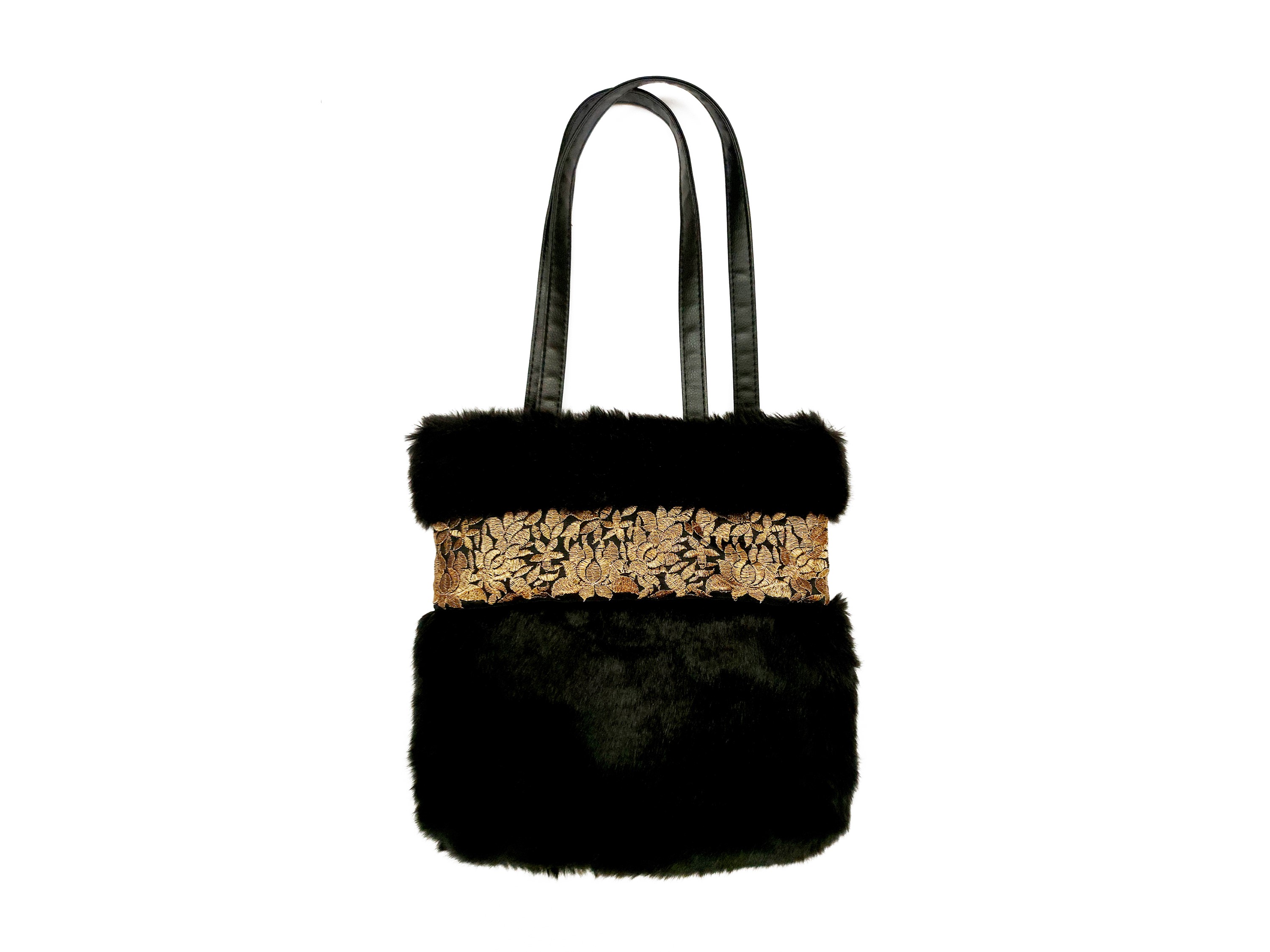 Borsa a spalla in pelliccia ecologica nera