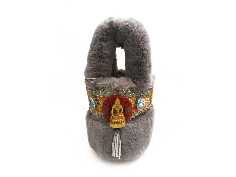 Secchiello in pelliccia ecologica grigia