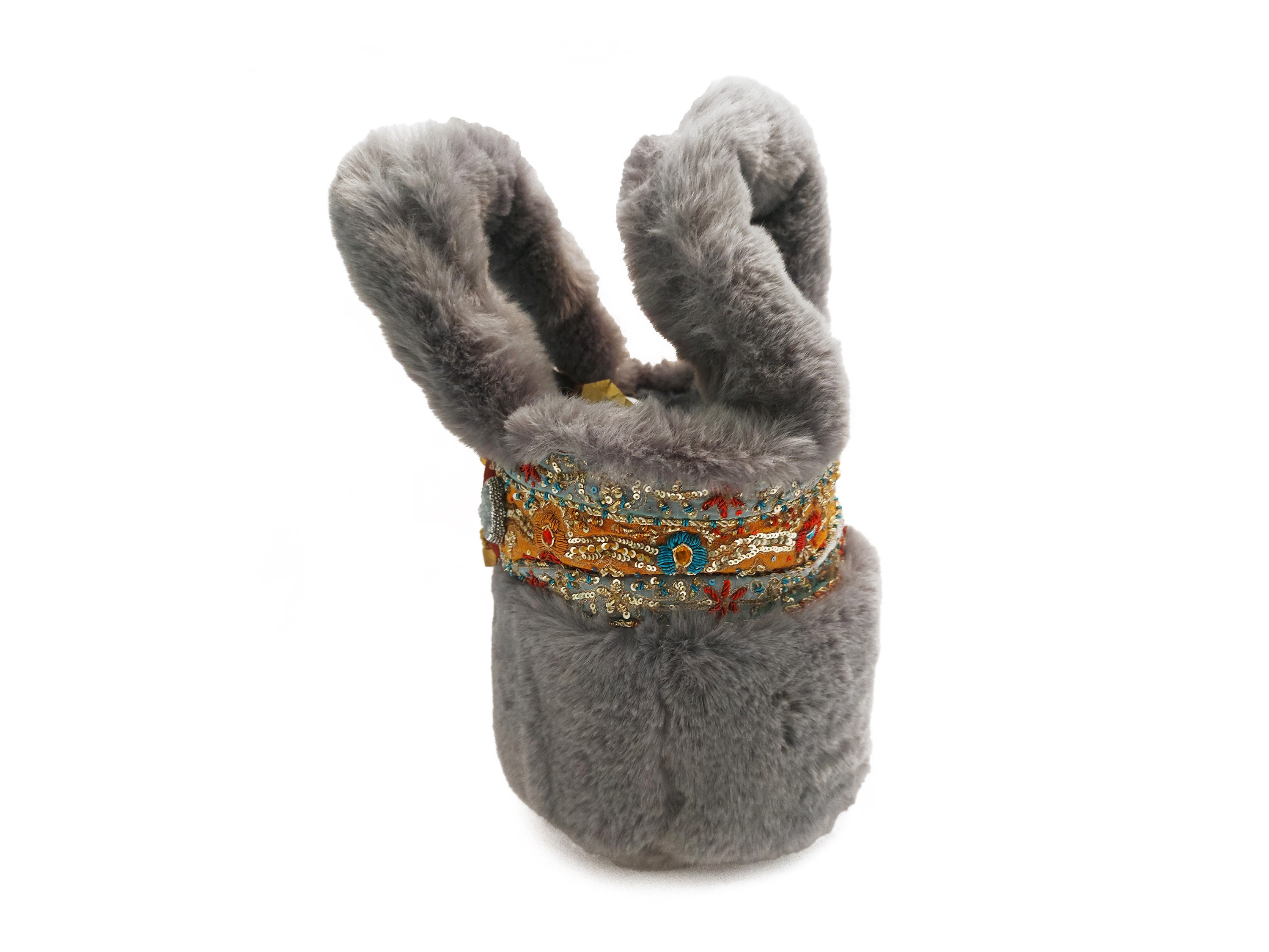 Secchiello in pelliccia ecologica grigia