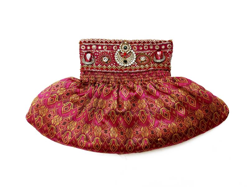 Grande pochette gioiello in seta damascasta fucsia e oro