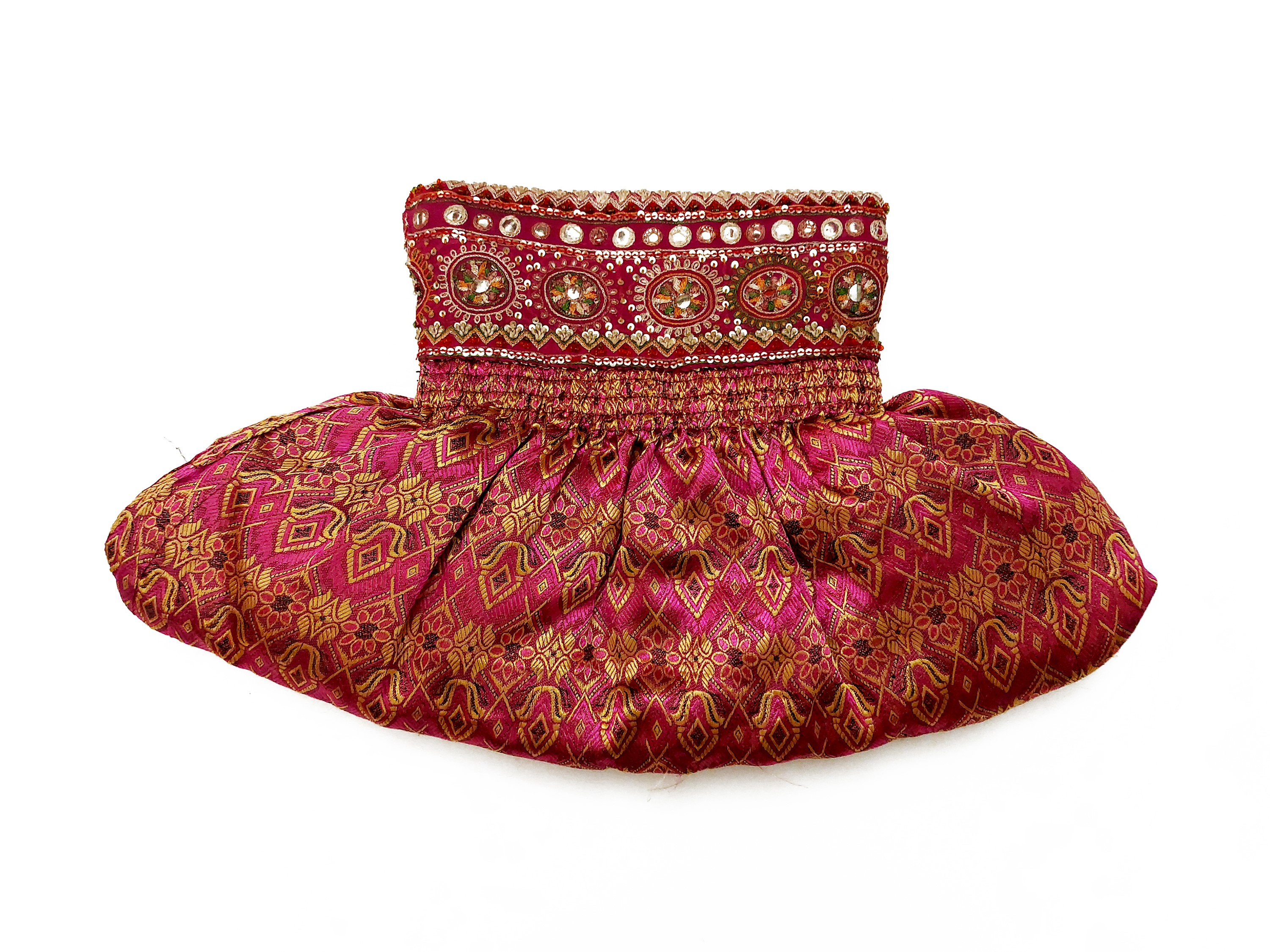 Grande pochette gioiello in seta damascasta fucsia e oro