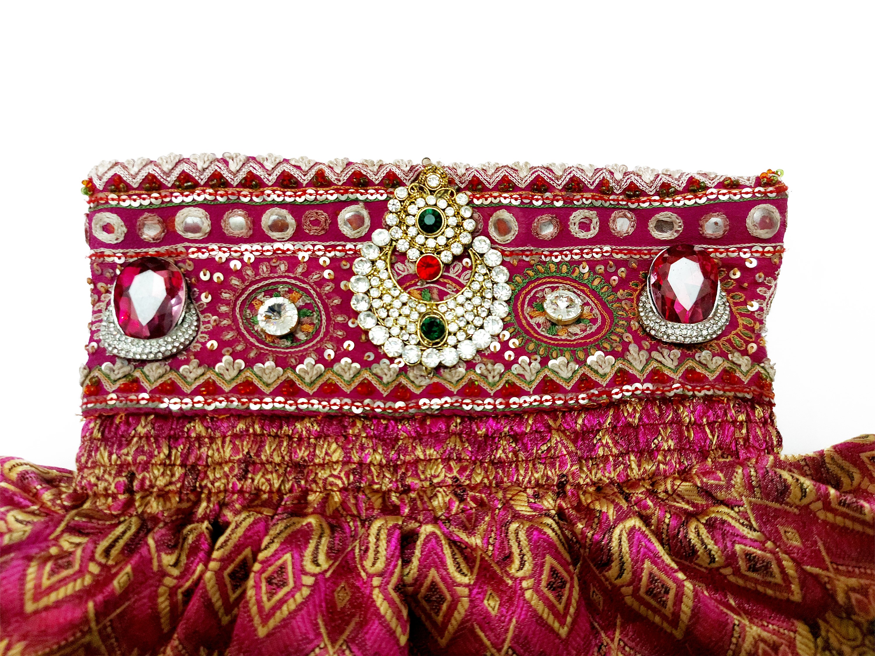 Grande pochette gioiello in seta damascasta fucsia e oro