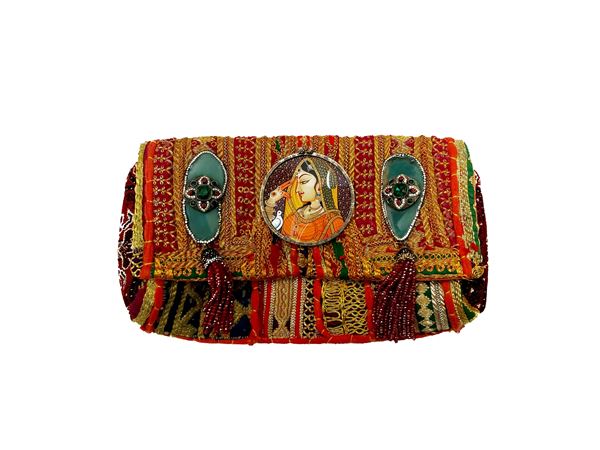 Jewel clutch bag in Indian fabric
