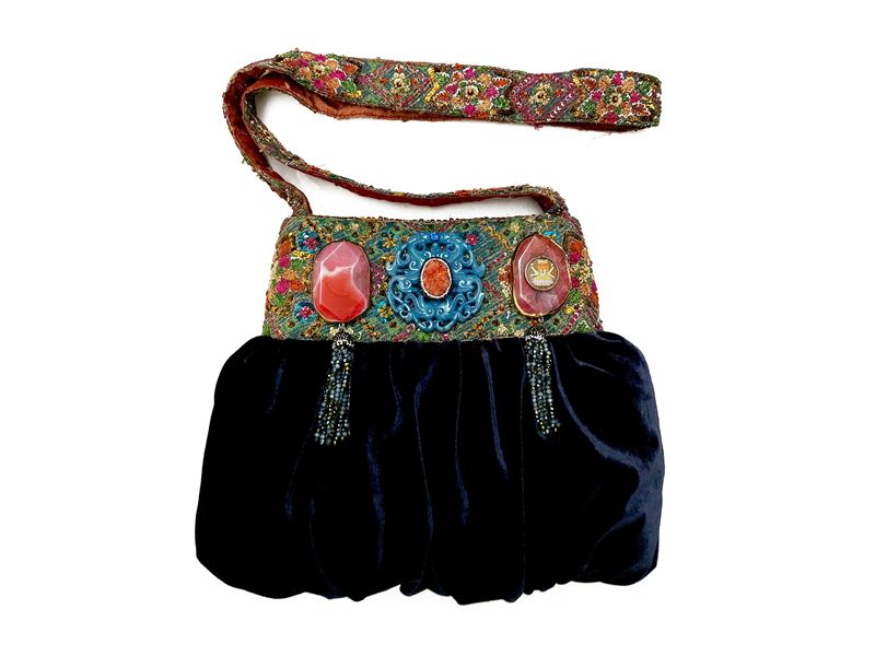 Borsa gioiello in velluito blu notte