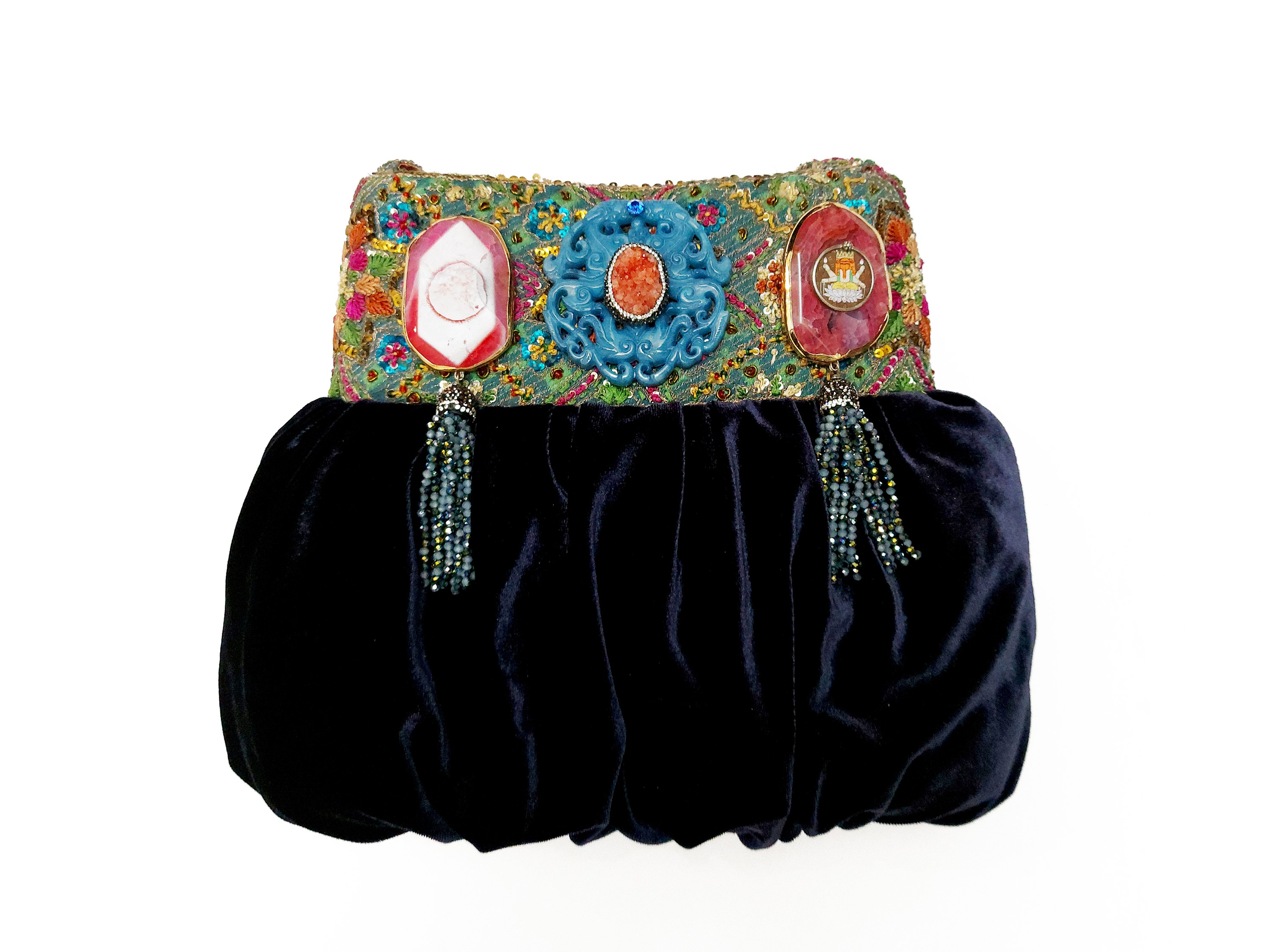 Borsa gioiello in velluito blu notte