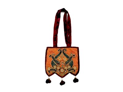 Borsa in tessuto indiano, ricamo Zardozi su tulle e shantung di seta