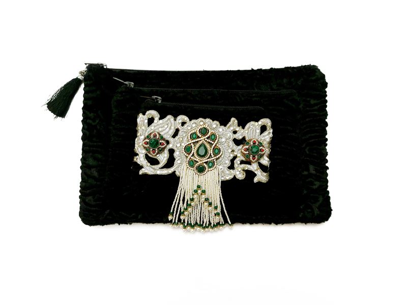 Pochette in velluto devoré nero