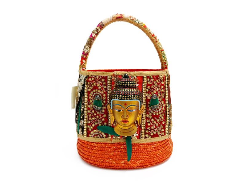 Secchiello in paglia rossa