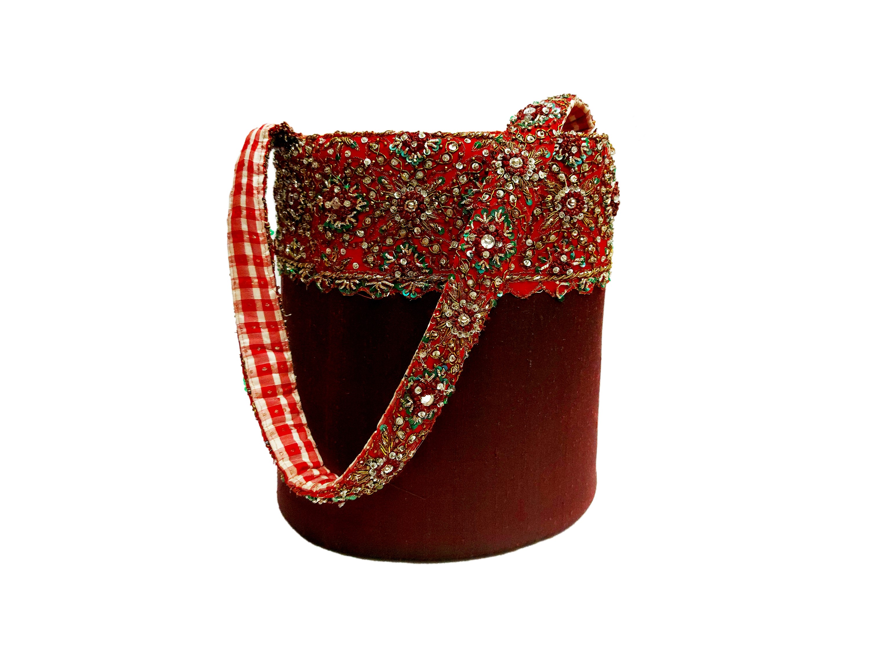 Secchiello rigido in shantung di seta bordeaux