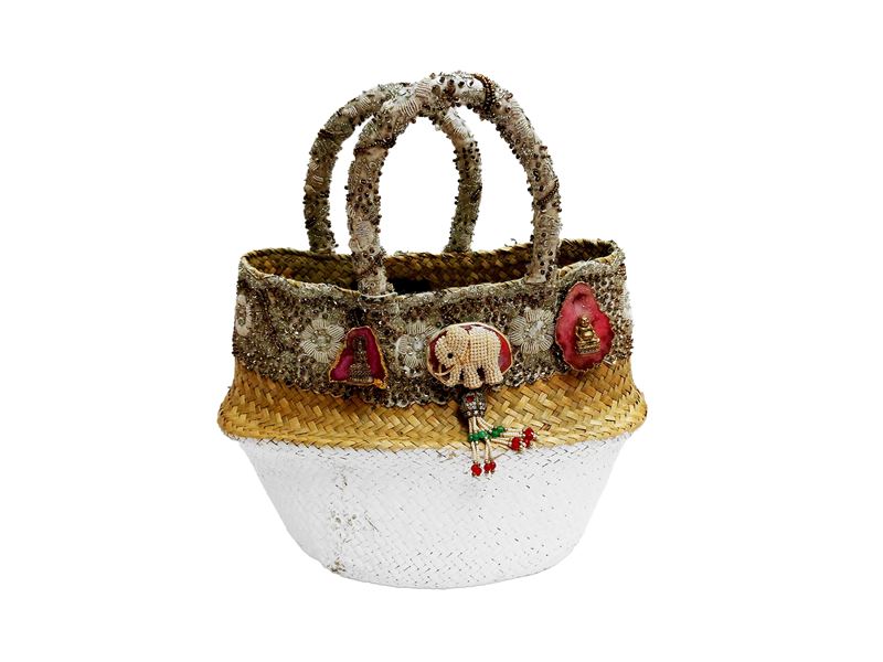 Secchiello in paglia naturale e bianca