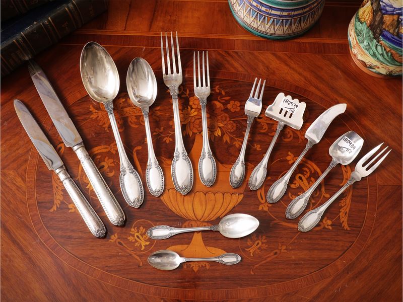 Importante servizio di posate in argento, Miracoli Bologna per Teghini