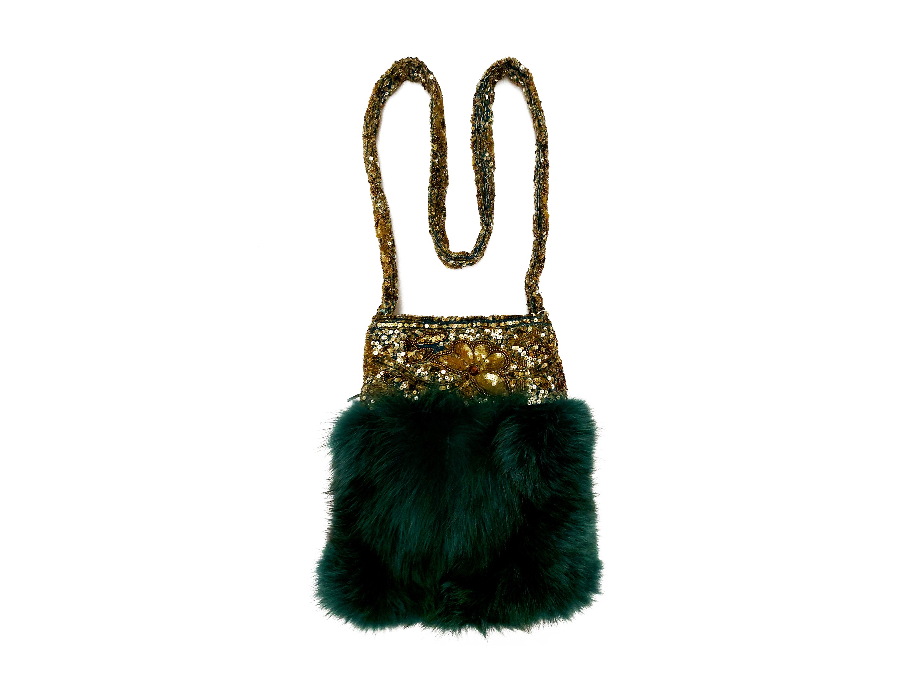 Borsa gioiello in pelliccia di volpe verde